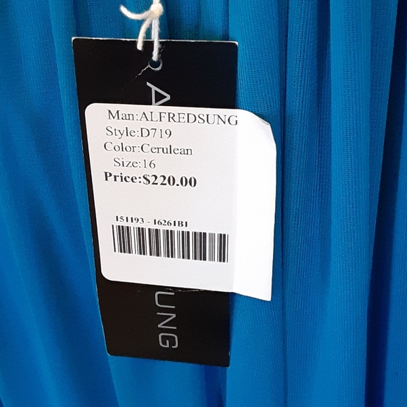 NEW ALFRED SUNG Cerulean Blue Gown with train built in bra sz16 MSRP $220 New … - Picture 4 of 8